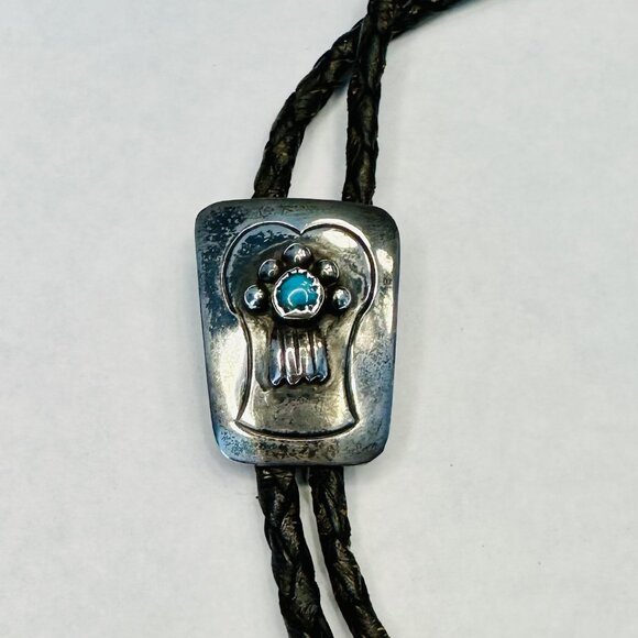 Vintage Sterling Silver Turquoise Robert Haley Navajo Native American Bolo Tie